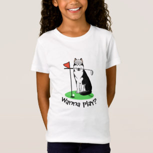Golf Siberian Husky (black) Dog Playing Cute Funny T-Shirt