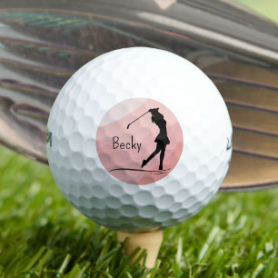 Golf Silhouette, Female, Name, On Red Balls
