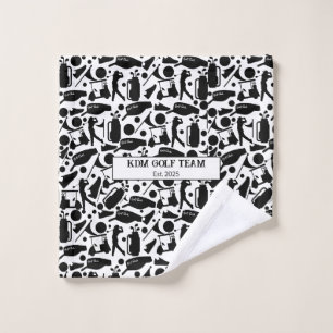 Golf Silhouette Pattern Classic Black & White Wash Cloth