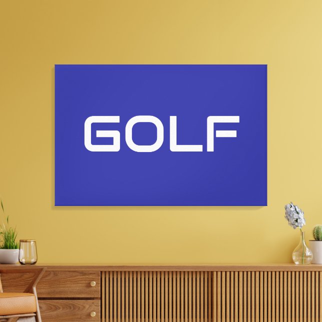 GOLF Sleek Sporty Modern White Text On Deep Blue Canvas Print (Insitu(LivingRoom))
