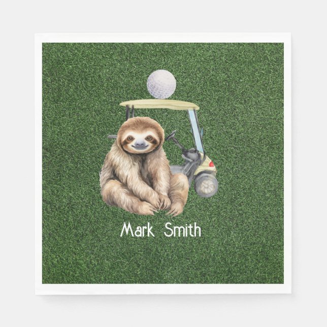 Golf Sloth Golfer at green grass Napkin (Front)