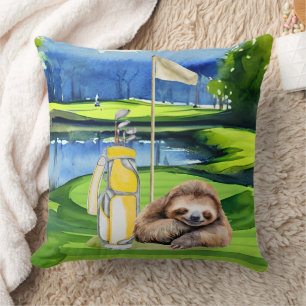 Golf Sloth Golfer on green Cushion
