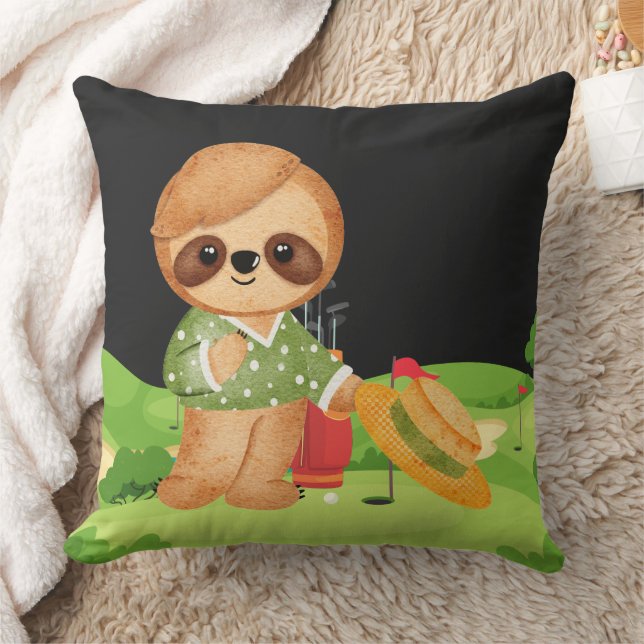 Golf Sloth Golfer on green  Cushion (Blanket)