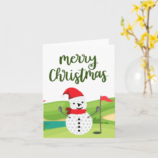 Golf Snowman for Golfer Merry Christmas   Card (Yellow Flower)
