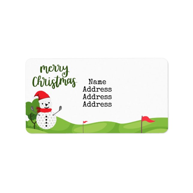 Golf Snowman for Golfer Merry Christmas Label (Front)