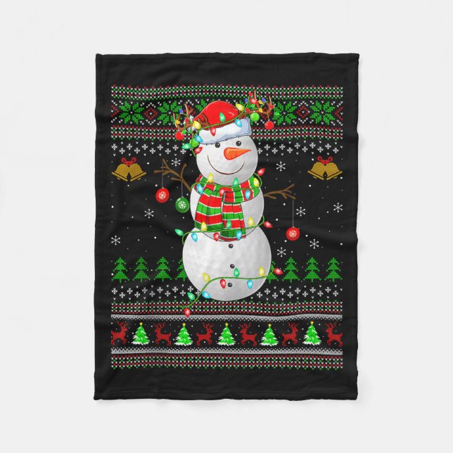 Golf Snowman Ugly Christmas Sweaters Golfing Golfe Fleece Blanket (Front)
