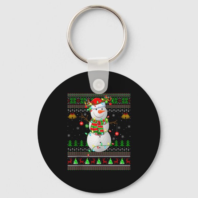 Golf Snowman Ugly Christmas Sweaters Golfing Golfe Key Ring (Front)