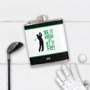 Golf Sports Cute Humour Tee Quote Black Green 6 oz Hip Flask
