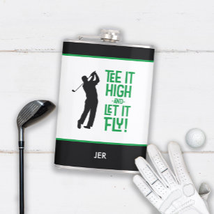 Golf Sports Cute Humour Tee Quote Black Green 8 oz Hip Flask