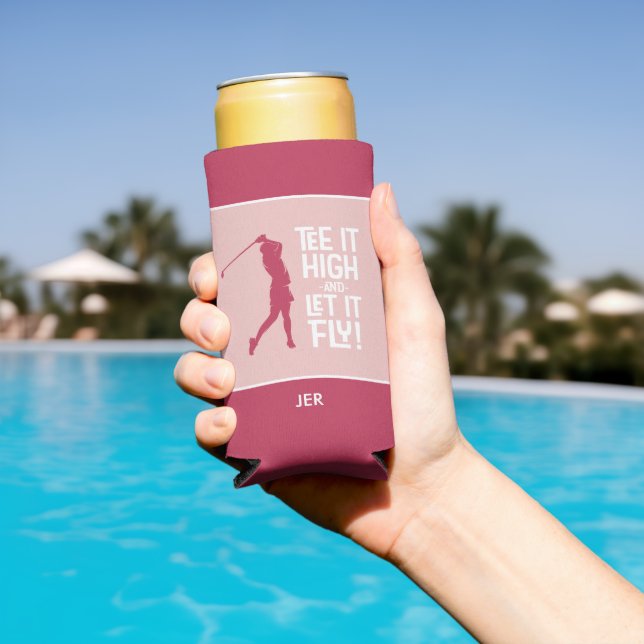 Golf Sports Funny Tee Quote Cute Magenta Red Pink Seltzer Can Cooler (In Situ Pool)