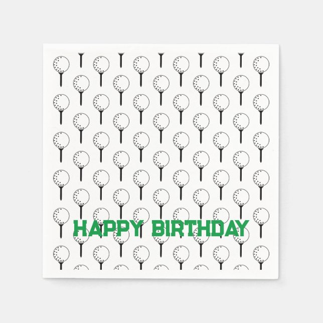 Golf Sports Happy Birthday Classic Balls Tees Fun Napkin (Front)
