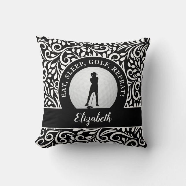 Golf Sports Silhouette Modern Pattern Black Custom Cushion (Front)