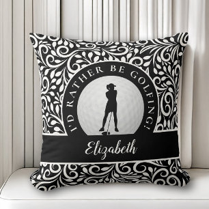 Golf Sports Silhouette Name Pattern Black & White Cushion