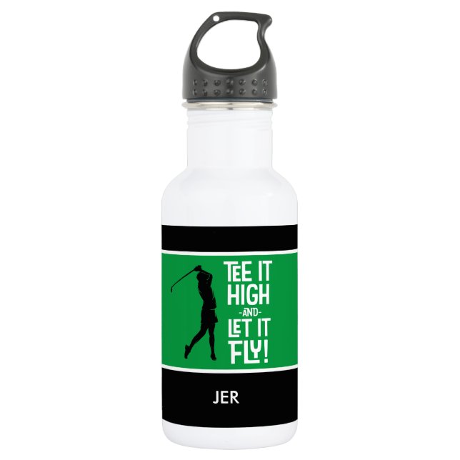 Golf Sports Tee Quote Funny Black Green 18 oz 532 Ml Water Bottle (Front)
