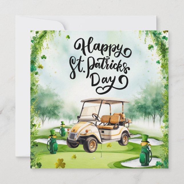 Golf St. Patrick’s Day Watercolor  Holiday Card (Front)