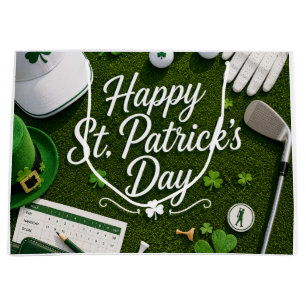 Golf St. Patrick's Day with Golf ball for Golfer Large Gift Bag