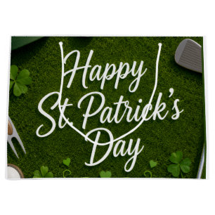 Golf St. Patrick's Day with Golf ball for Golfer Large Gift Bag