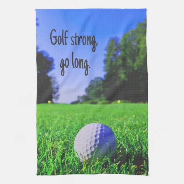 Golf strong go long grass golf ball tea towel (Vertical)