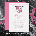 Golf Stylish 60th Adult Birthday Party Modern Pink Invitation<br><div class="desc">Celebrate her milestone in elegant golf style with this modern 60th birthday invitation featuring a personalized crest and crossed golf clubs. The refined palette of light gray, soft pink, and charcoal creates a stylish, feminine take on a classic golf theme—perfect for a golf club celebration, country club dinner, or birthday...</div>