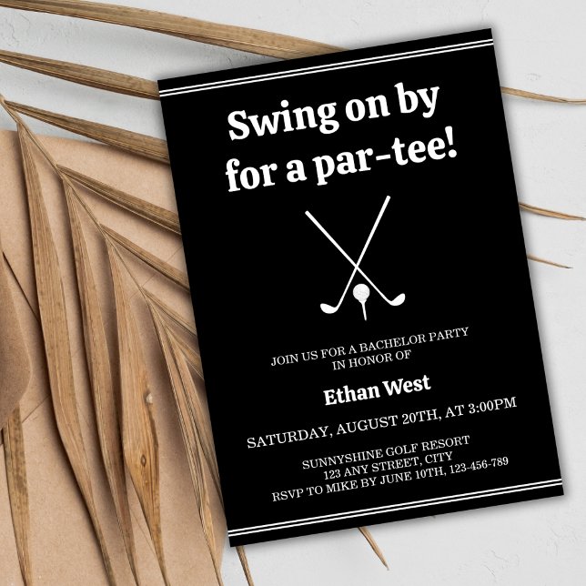 Golf Stylish Black & White Par-Tee Bachelor Party Invitation (Golf Stylish Black & White Par-Tee Bachelor Party Invitation)
