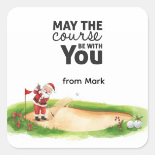 Golf Summer Christmas with Santa Claus at flag Square Sticker