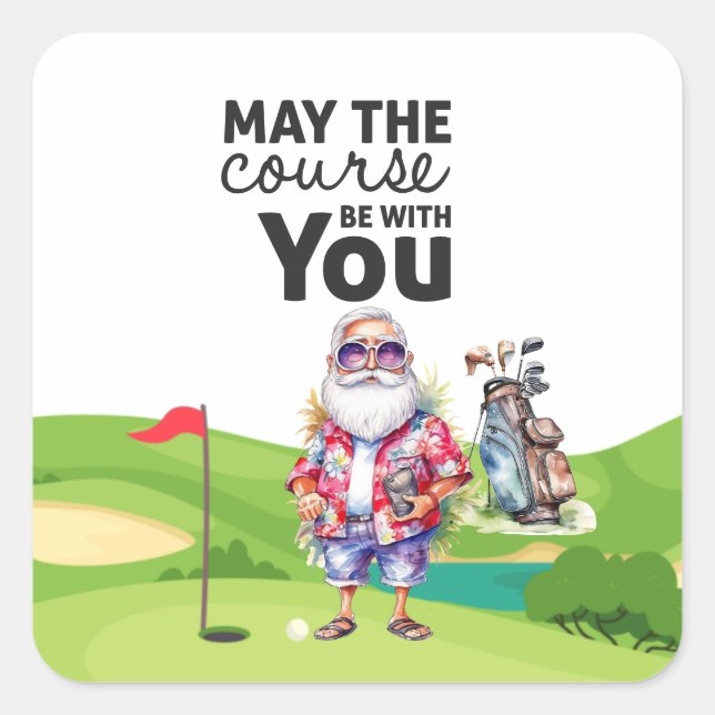 Golf Summer  Christmas with Santa Claus at flag   Square Sticker (Front)