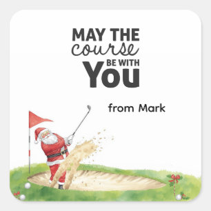 Golf Summer Christmas with Santa Claus at flag Square Sticker
