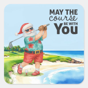 Golf Summer  Christmas with Santa Claus  Golfing Square Sticker