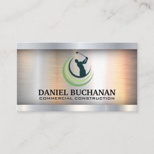 Golf Swing Logo   Metallic Industrial  Business Card