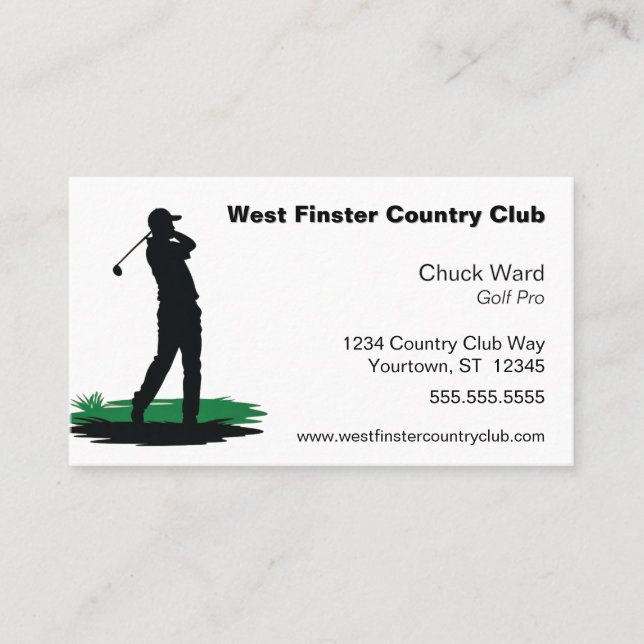 Golf Swing Silhouette Golf Pro Country Club Business Card (Front)