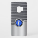 Golf Swing Sporty Metallic Look Case-Mate Samsung Galaxy S9 Case<br><div class="desc">A custom protective case with masculine appeal,  this design features a grey mesh pattern with silver faux metallic accents. Embellished with a silver,  black and blue round medallion with a golfer teeing off,  this design is great for the golf enthusiast.</div>