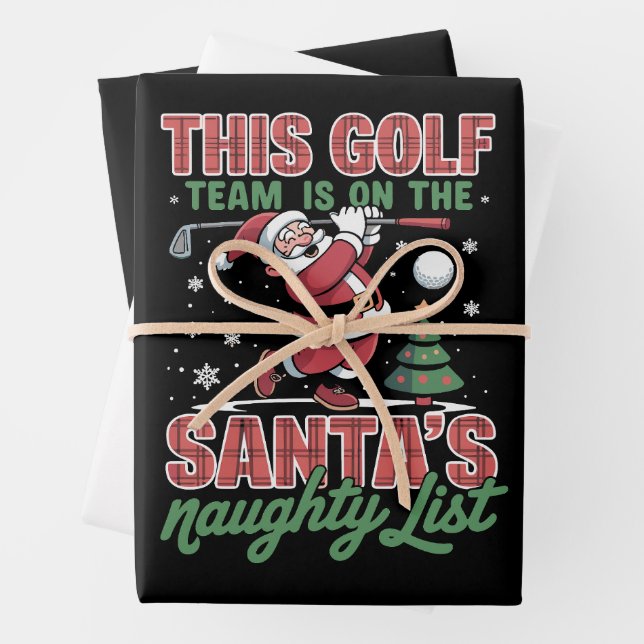 Golf Team Is On Santa's Naughty List Xmas Santa  Wrapping Paper Sheet (In situ)