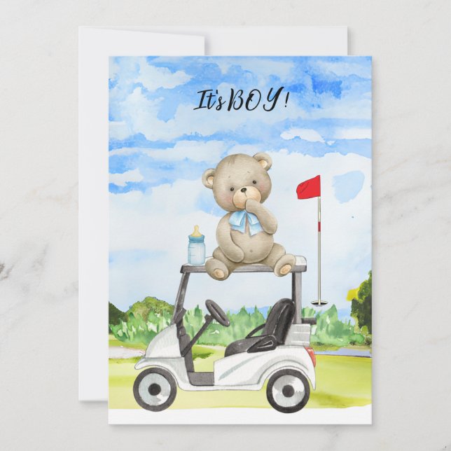 Golf Teddy Bear It's Boy for Baby Shower  Invitation (Front)