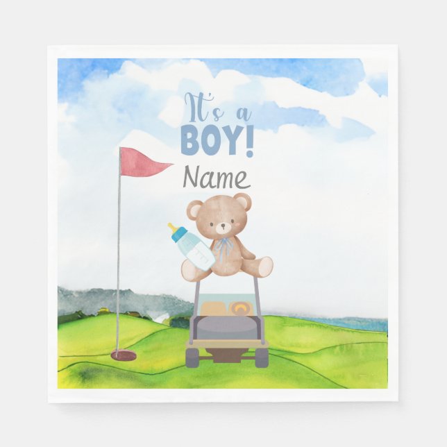 Golf Teddy Bear It's Boy for Baby Shower  Napkins (Front)