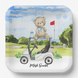 Golf Teddy Bear on Golf Cart for Baby Golfer  Paper Plate