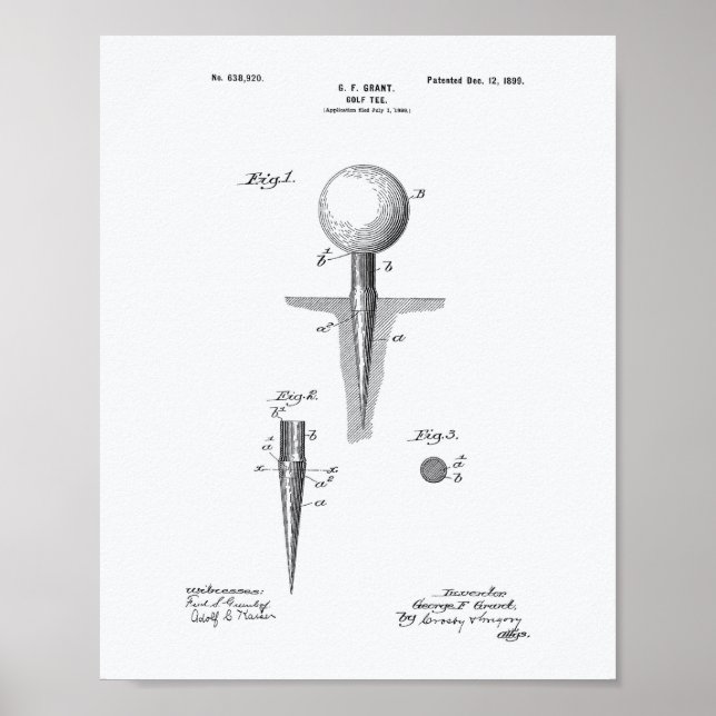 Golf Tee 1899 Patent Art - White Paper Poster (Front)