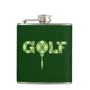 Golf tee logo argyle green plaid hip flask