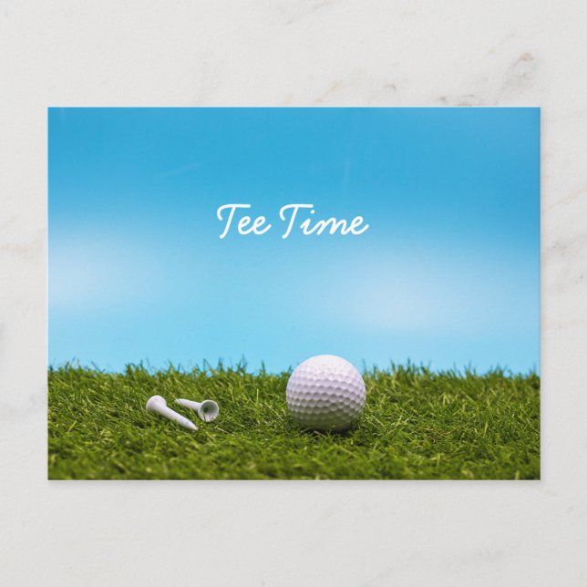 Golf tee time golf balls on blue sky background postcard (Front)