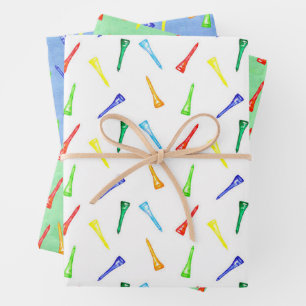 Golf Tees Golfing Sport Colorful Green Blue Wrapping Paper Sheet