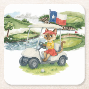Golf Texas Themed for Cat Lovers Square Paper Coaster