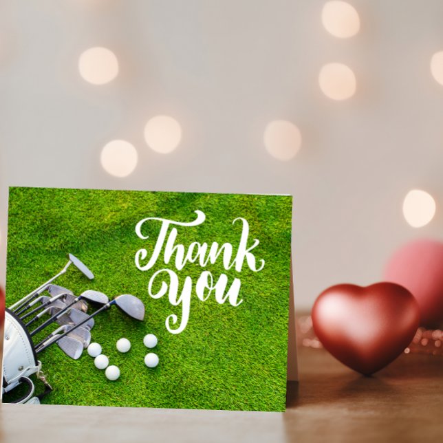 Golf Thank you card with golf ball and hearts love (Creator Uploaded)