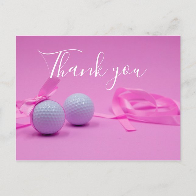 Golf Thank you card with golf ball on pink (Front)