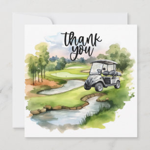 Golf Thank you card with golf cart watercolor