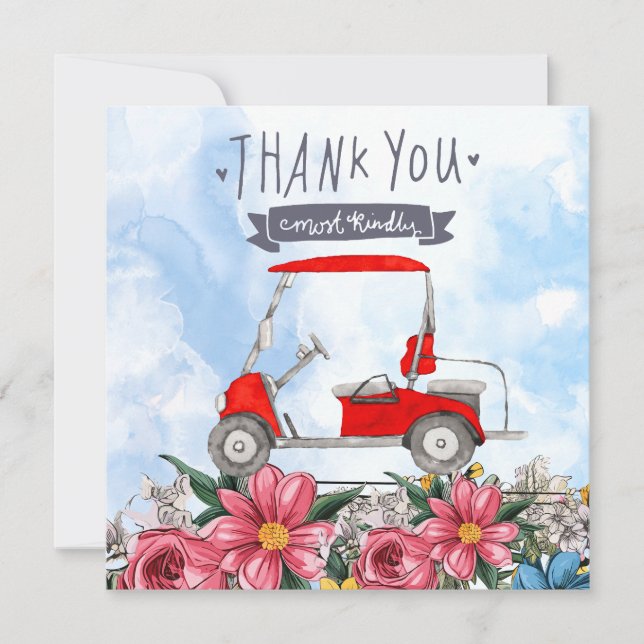 Golf Thank you card with golf cart watercolor (Front)
