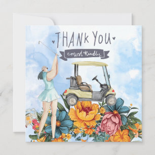Golf Thank you card with golf cart watercolor