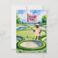 Golf Thank you card with golfer cat lover on green