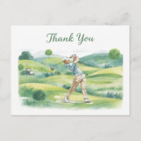 Golf Thank You Card with Golfer Swinging on Green