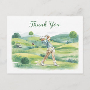Golf Thank You Card with Golfer Swinging on Green 