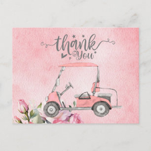 Golf Thank you card with pink golf cart watercolor