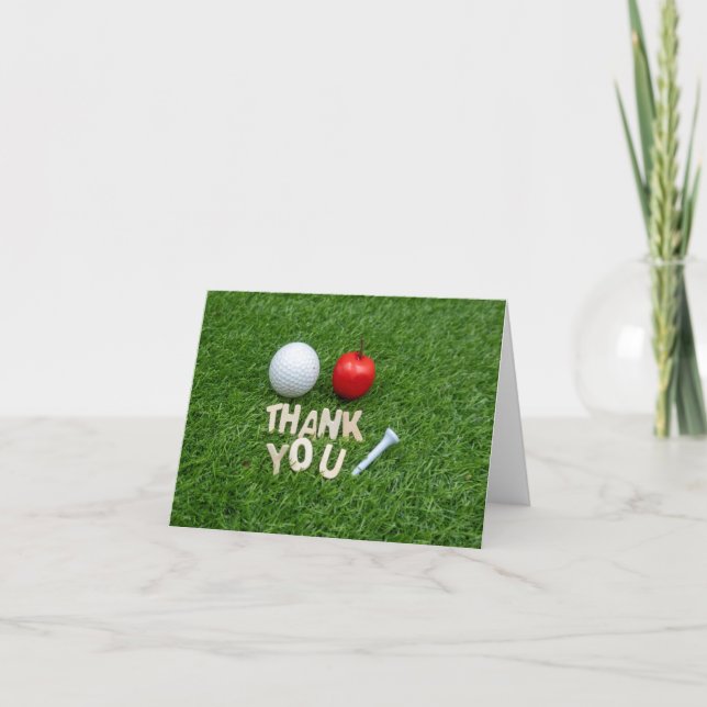 Golf thank you with apple and golf ball on green (Front)